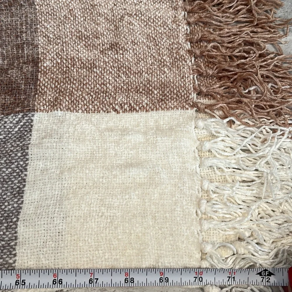 Charter Club chenille plaid soft 70 inch plus fringe scarf warm yet thin winter